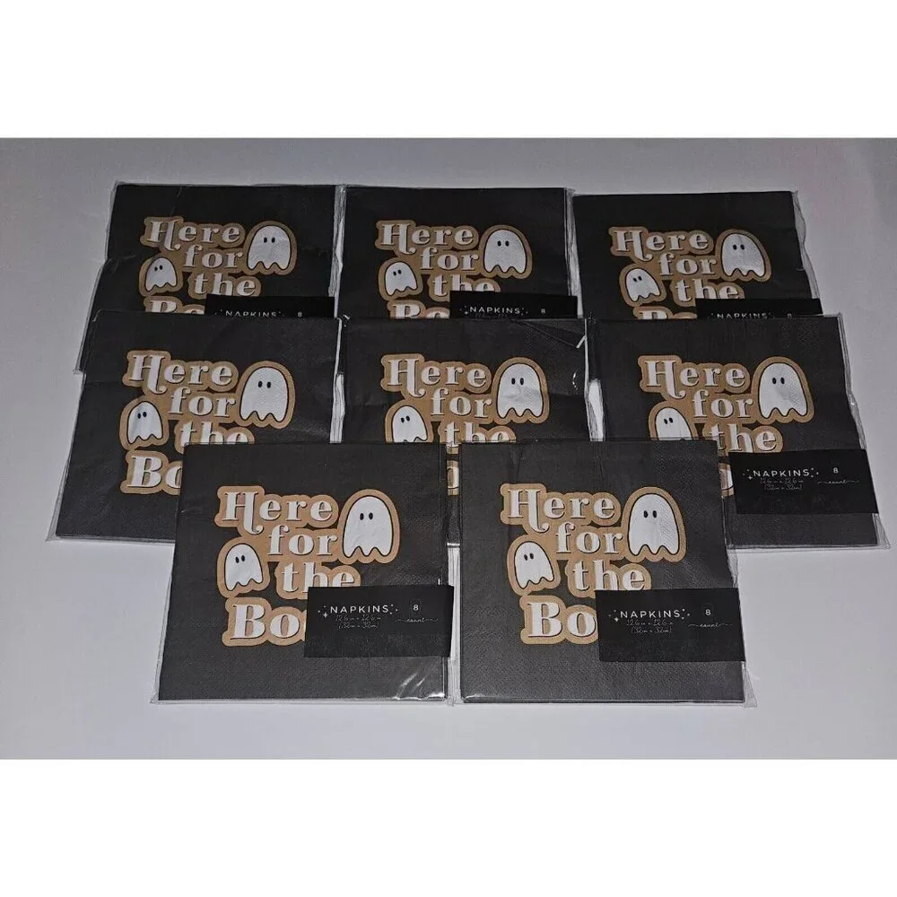 NEW 8 Packages Halloween Napkins (8/pack) Here for the Booos Ghost Boos Booze